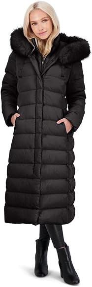 TAHARI Nellie Long Coat for Women-Insulated Jacket with Removable Faux Fur Trim | Amazon (US)