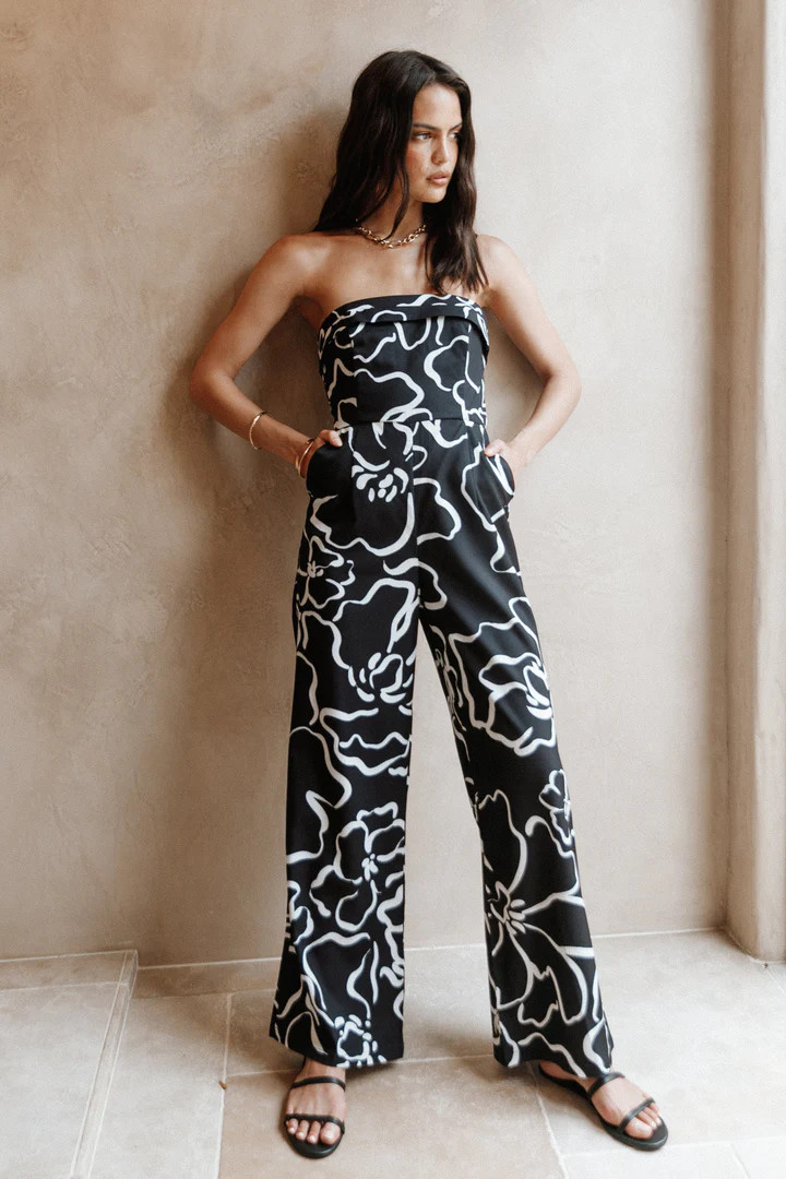 York Jumpsuit - White/Black Floral | Petal & Pup (US)