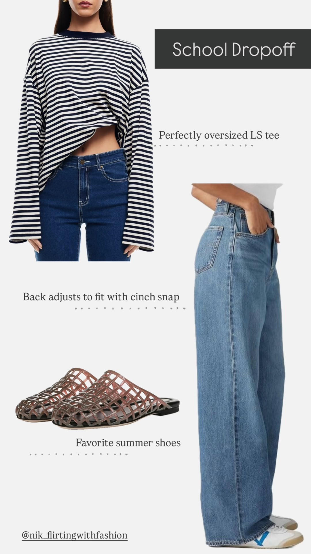School dropoff look :: perfectly oversized long sleeve tee, baggy cinch waist adjustable jeans, favorite summer shoes. // jelly slides, trendy summer shoes, lioness, comfy casual look, Mon outfit, casual style 

#LTKShoeCrush #LTKFindsUnder100 #LTKOver40