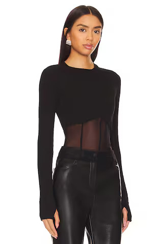 Michael Lauren Danton Rib Mesh Corset Top in Black from Revolve.com | Revolve Clothing (Global)