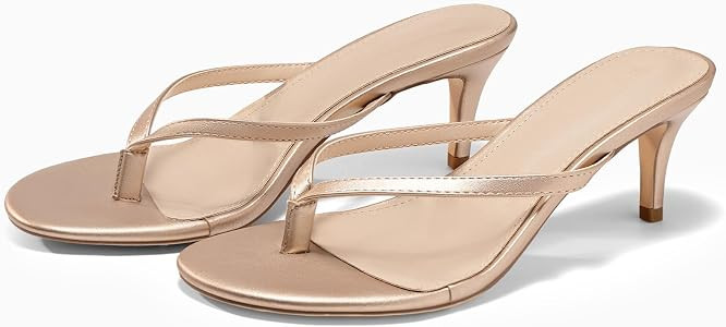 Coutgo Women's Kitten Heels Flip Flops Thong Heeled Sandals Round Open Toe Comfortable Summer Bea... | Amazon (US)