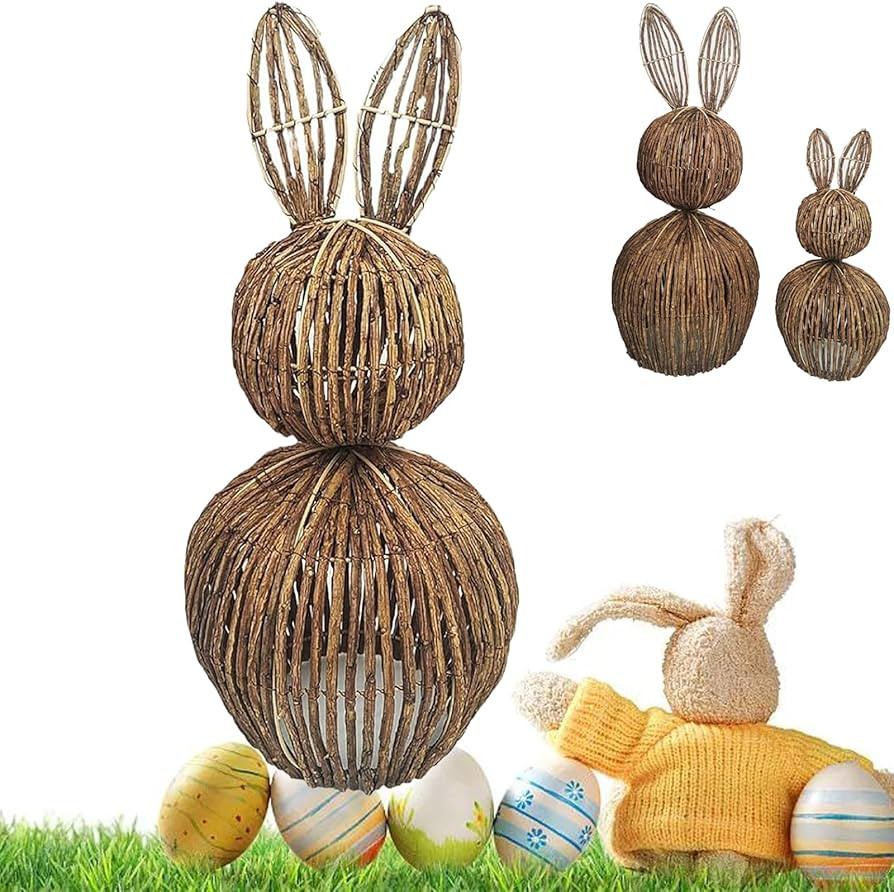Wicker Easter Bunny, Wicker Easter Bunny Outside, Rattan Bunny Outdoor, Wicker Bunnies Outdoor, E... | Amazon (US)