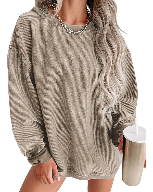 SHEWIN Women Casual Oversized Long Sleeve Crewneck Sweatshirts Pullover Tops, S-XXL | Amazon (US)