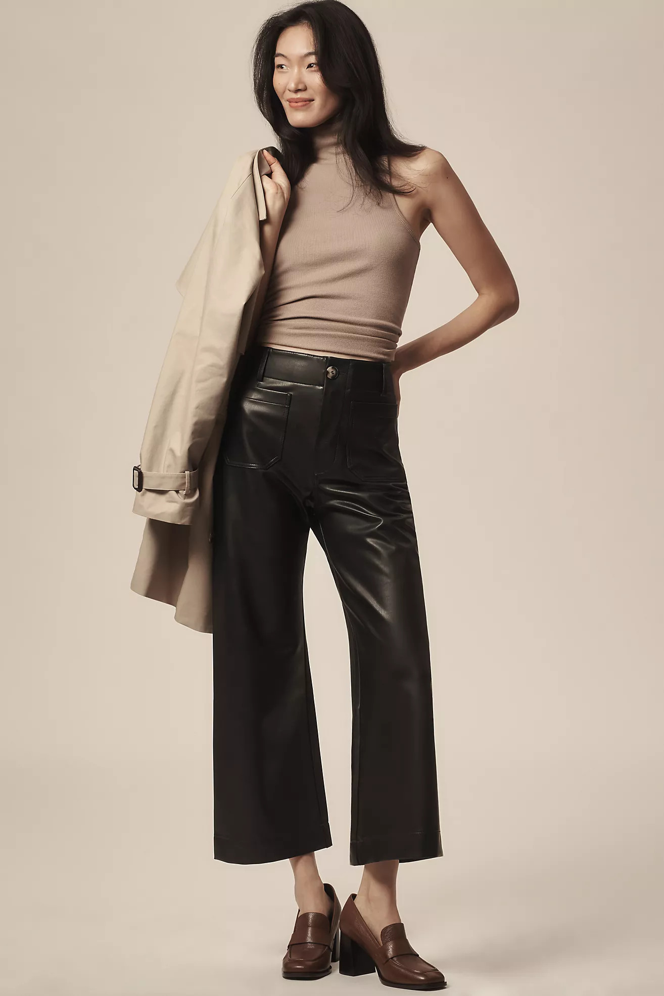 The Colette Cropped Wide-Leg Pants by Maeve: Faux-Leather Edition | Anthropologie (US)