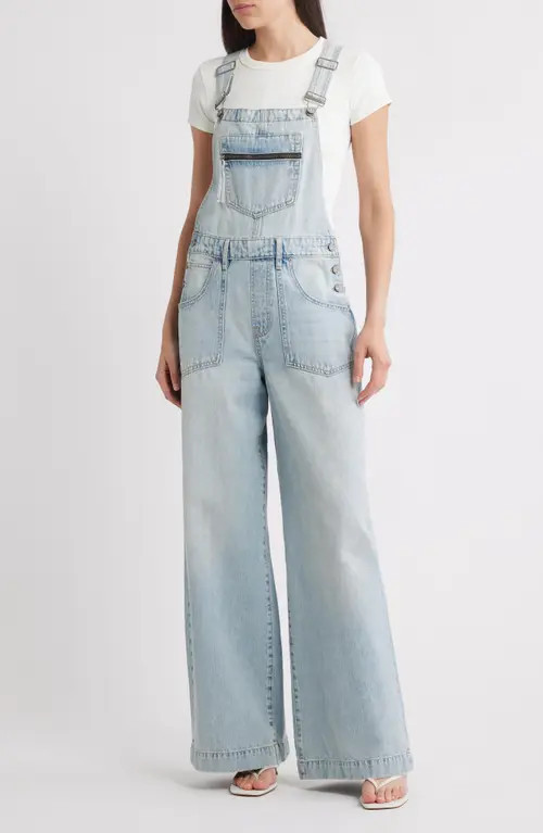 HIDDEN JEANS Super Wide Leg Overalls in Light Blue Wash at Nordstrom, Size Medium | Nordstrom