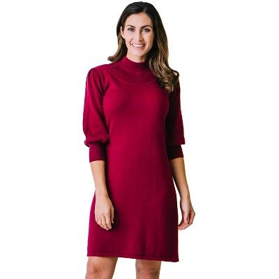 Hope & Henry Women's Long Puff Sleeve Mock Neck Sweater Dress, Womens, Red, 4 : Target | Target
