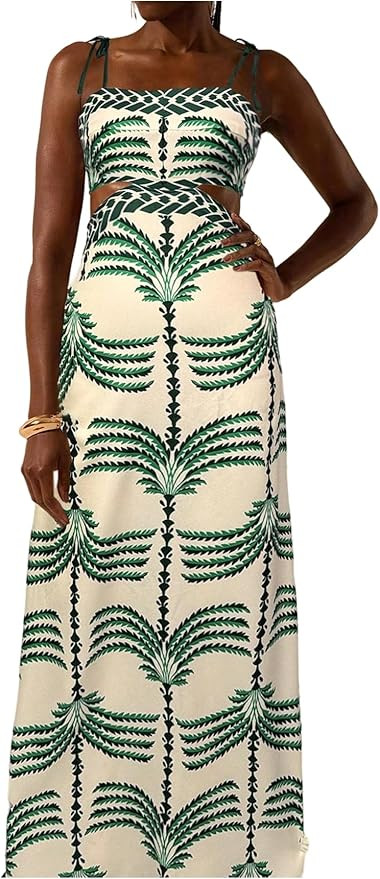 SOLY HUX Women's Summer Maxi Dress Boho Print Tie Shoulder Spaghetti Strap Cut Out Tie Back Cami ... | Amazon (US)