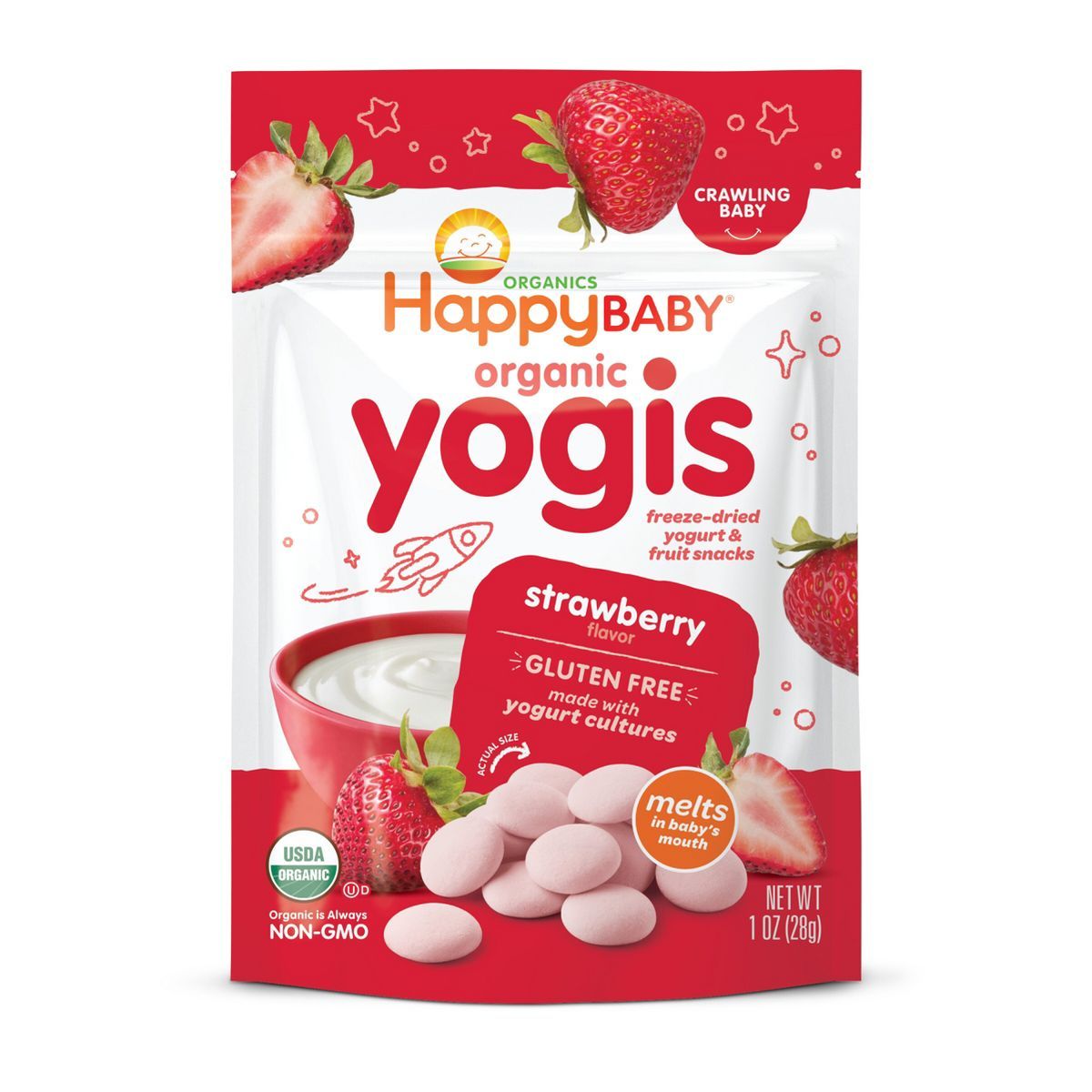 HappyBaby Organic Yogis Strawberry Freeze-Dried Yogurt & Fruit Baby Snacks - 1oz | Target