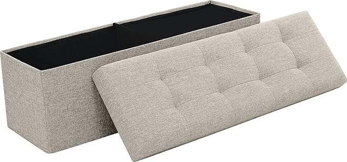 Ornavo Home Foldable Tufted Linen Large Storage Ottoman Bench Foot Rest Stool/Seat - 15" x 45" x ... | Amazon (US)