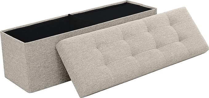 Ornavo Home Foldable Tufted Linen Large Storage Ottoman Bench Foot Rest Stool/Seat - 15" x 45" x ... | Amazon (US)