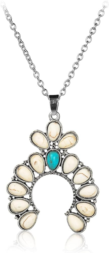 Pingyongchang Natural Turquoise Necklace Boho Bead Silver Cross Vintage Statement Pendant Necklac... | Amazon (US)