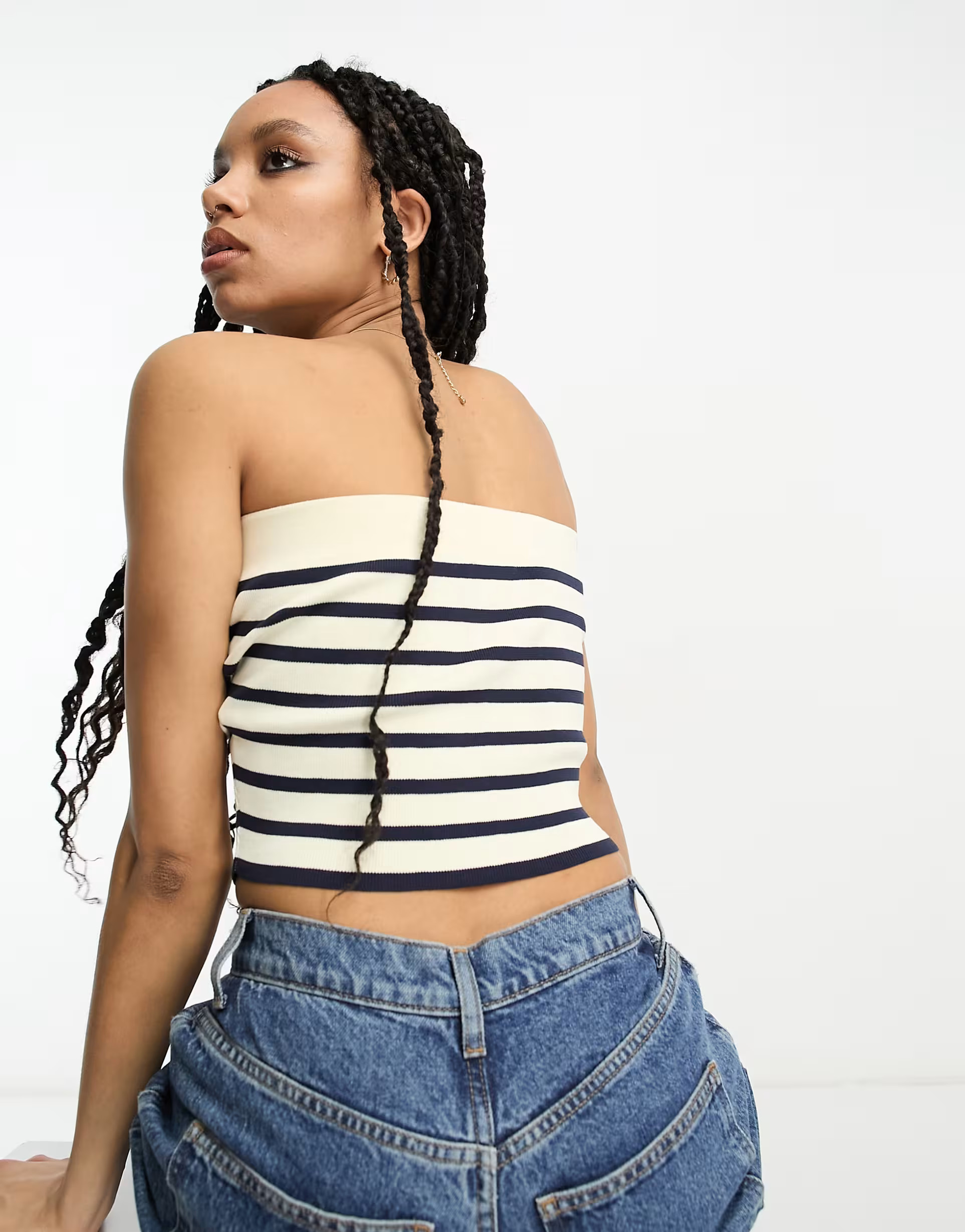 ASOS DESIGN knitted bandeau crop top in stripe | ASOS (Global)