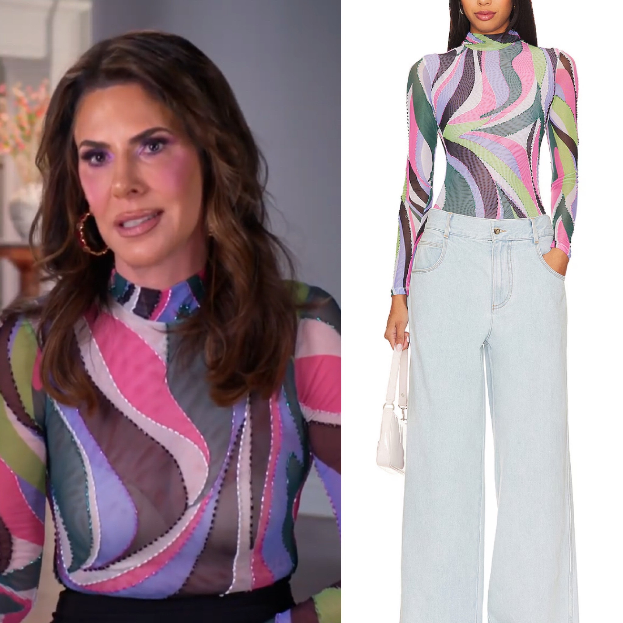 Jenn Fessler’s Sheer Abstract Print Bodysuit 