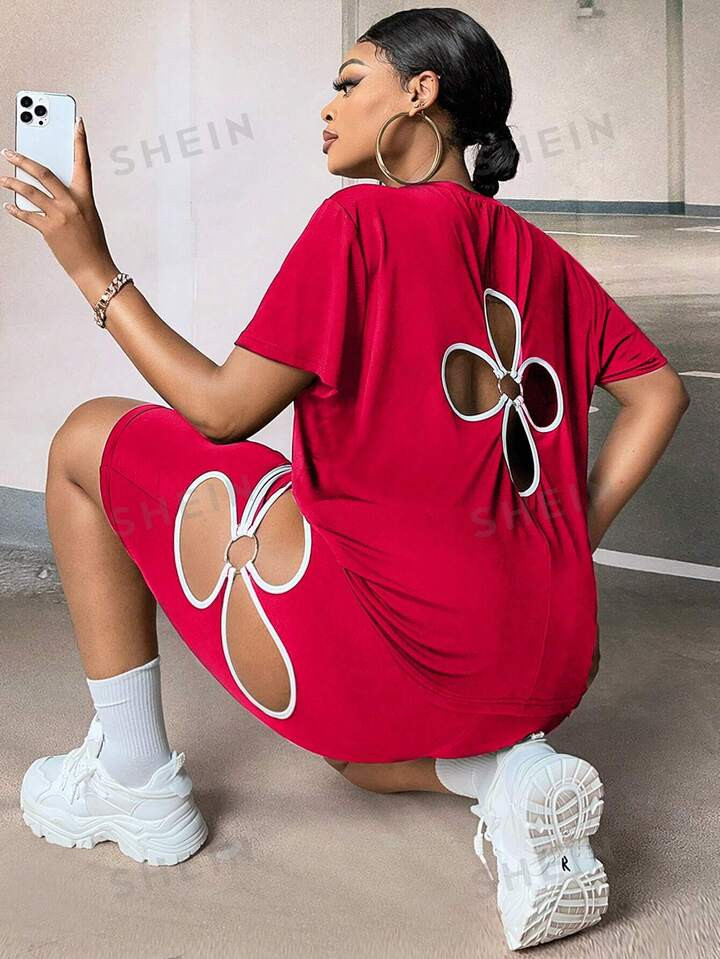 SHEIN SXY Plus Cut Out Tee & Biker Shorts | SHEIN