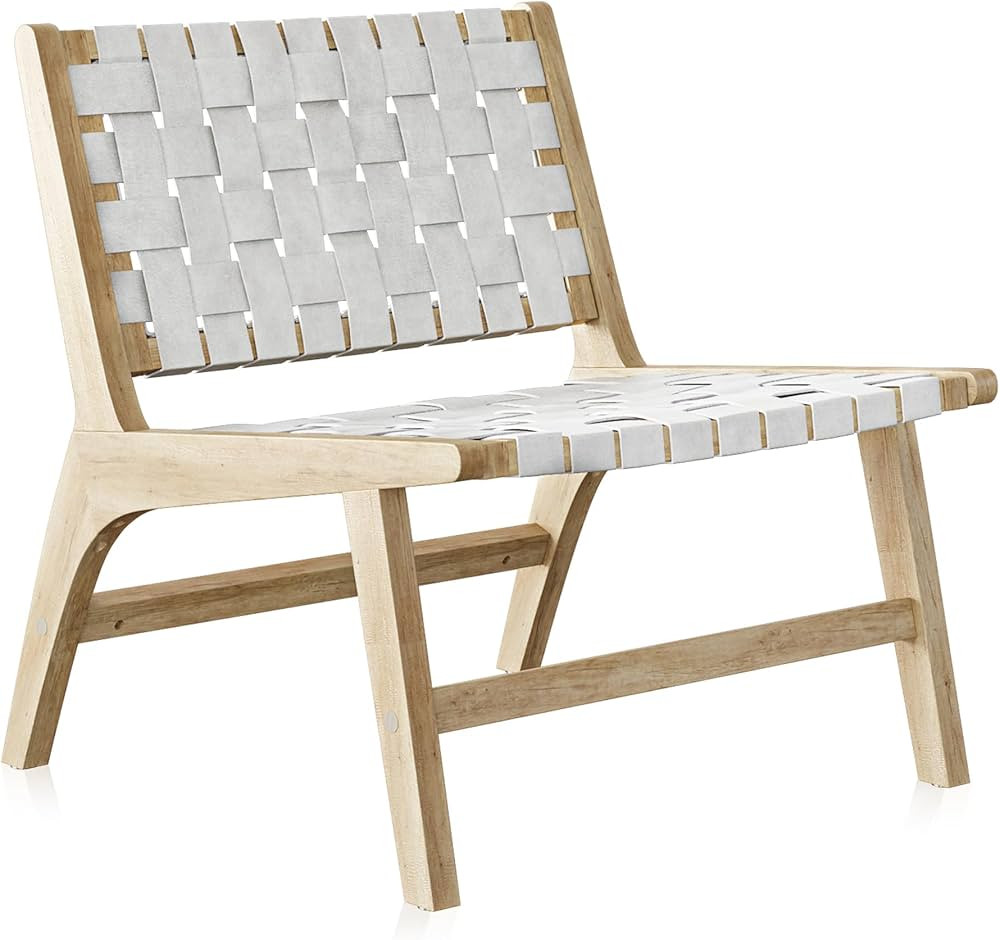 BELLEZE White Accent Chair for Reading | Woven Faux Leather, Solid Wood Frame | Living Room, Bedr... | Amazon (US)