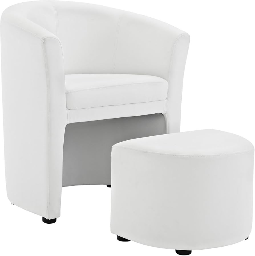 Modway Divulge Faux Leather Armchair and Ottoman Set in White | Amazon (US)