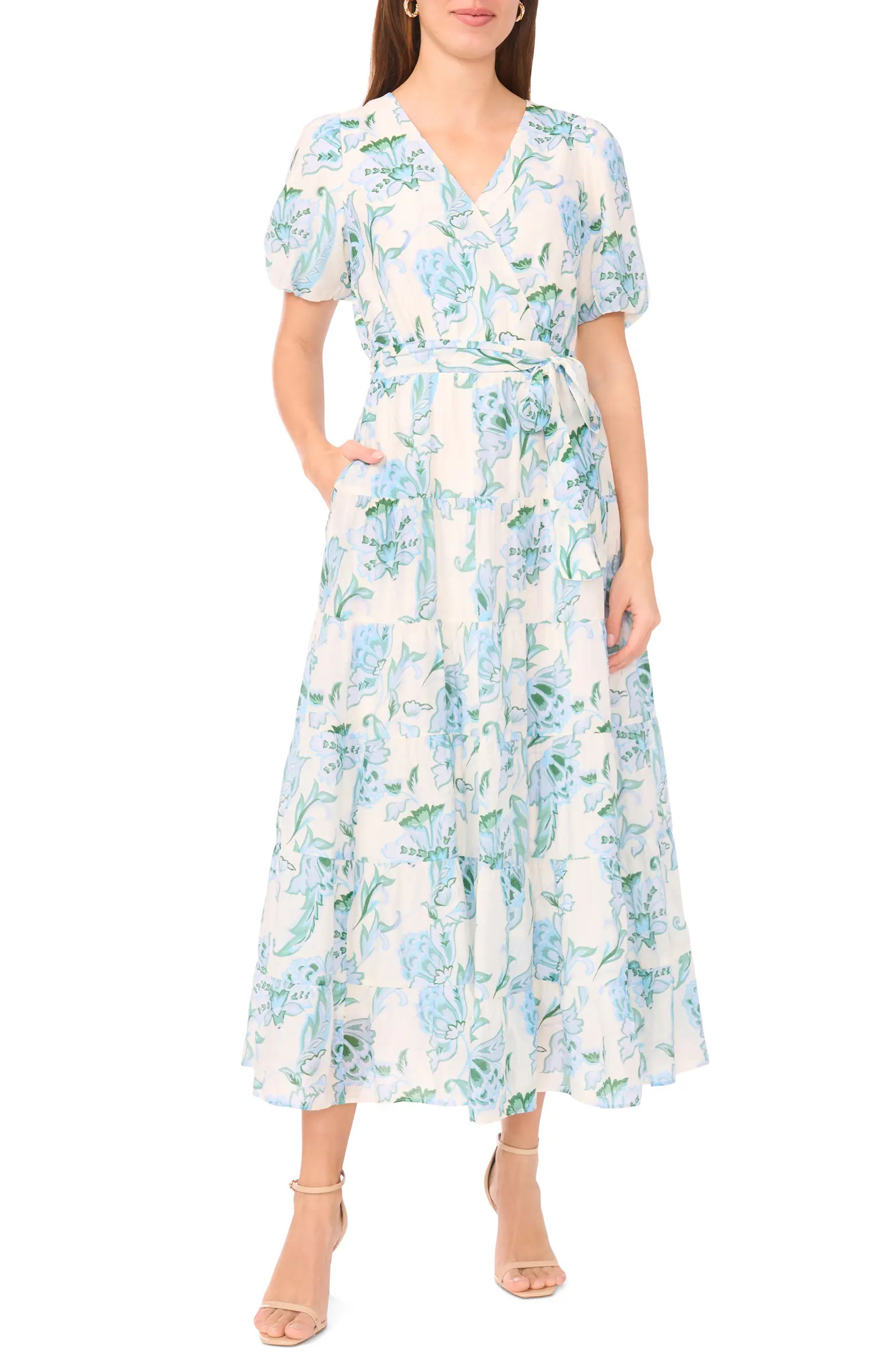Halogen® Floral Puff Sleeve Tiered Maxi Dress | Nordstromrack | Nordstrom Rack