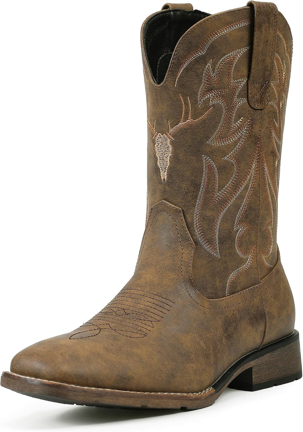 Cowboy Boots for Men Square Toe Western Boots Retro Classic Embroidered Pull On Boot | Amazon (US)