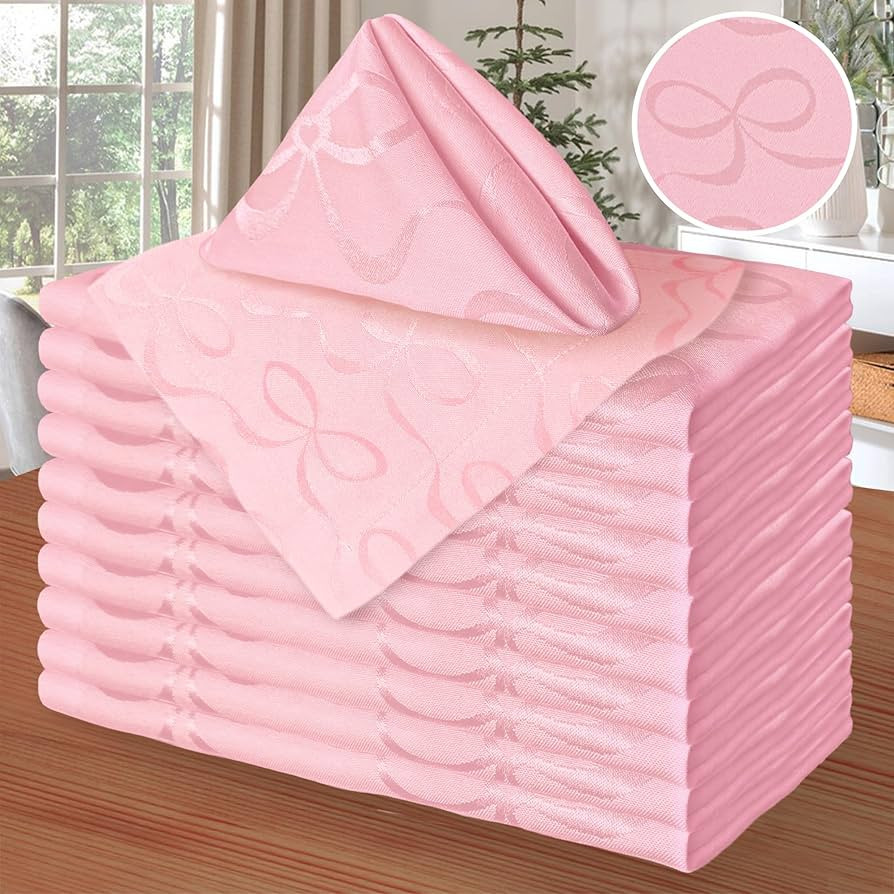 Pink Bow Napkins (18"x18"), Table Napkins Cloth Set of 12 - Cotton & Polyester Blended, Wrinkle R... | Amazon (US)