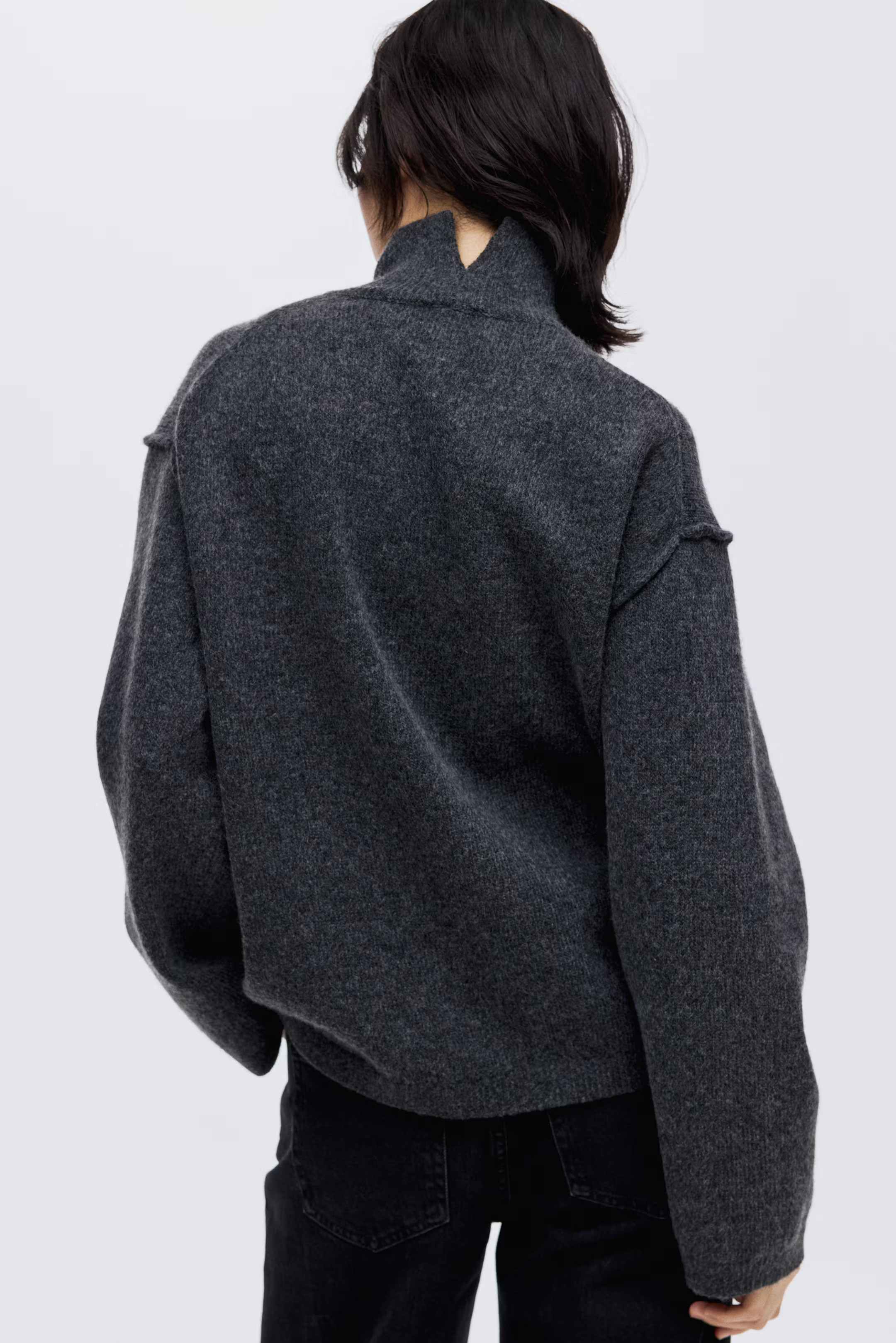 Seam-detail turtleneck jumper - Dark grey marl - Ladies | H&M GB | H&M (UK, MY, IN, SG, PH, TW, HK)