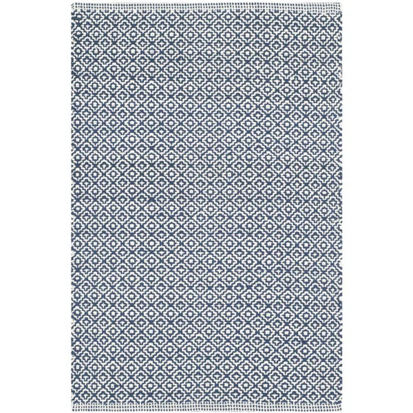 Geometric Handmade Flatweave Cotton Ivory/Navy Area Rug | Wayfair North America