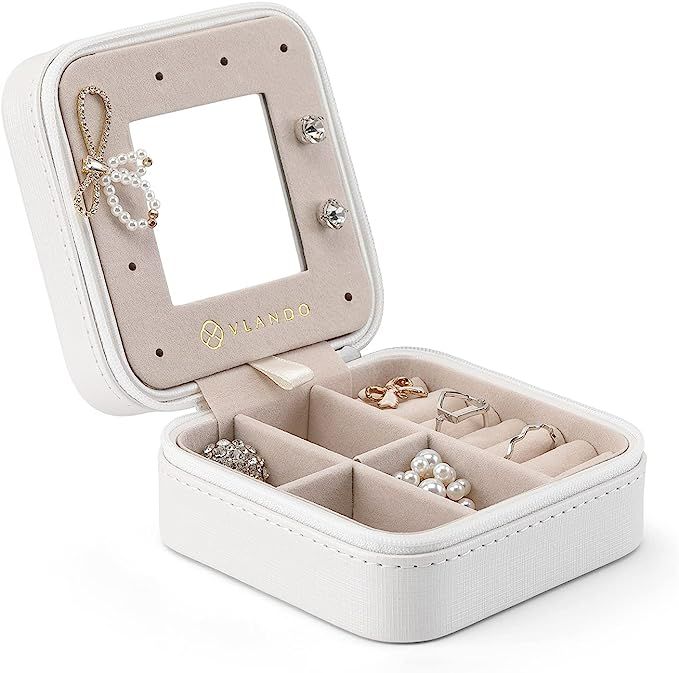 Vlando Small Travel Jewelry Box Organizer - Mirrored Carry-on Jewelries Necklaces Rings Earrings ... | Amazon (US)