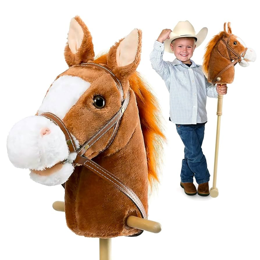 HollyHOME Stick Horse Plush Handcrafted Hobby Horse on a Stick with Wood Wheels Real Pony Neighin... | Amazon (US)