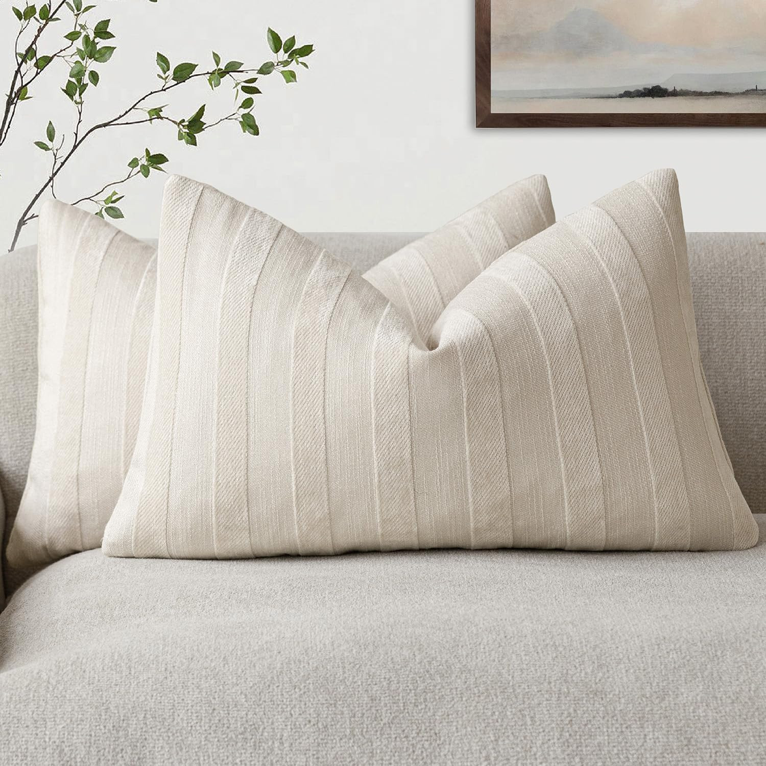 Foindtower Set of 2 Decorative Striped Chenille Lumbar Throw Pillow Covers Luxury Accent Cushion ... | Amazon (US)