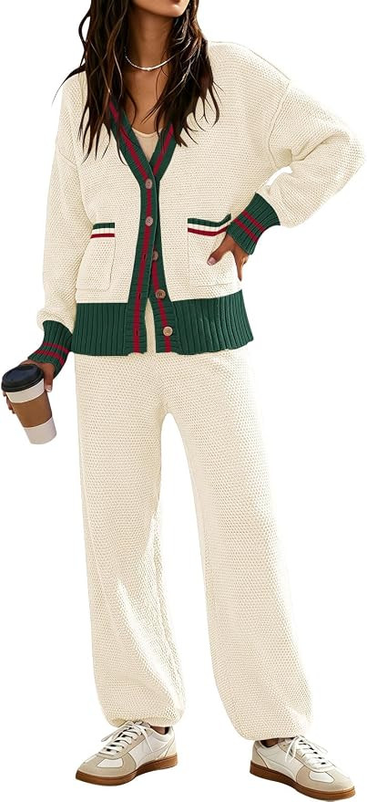Women's 2 Piece Outfit Lounge Sets Trendy Cardigan Sweater Set Loungewear | Button Up Sweater Coa... | Amazon (US)