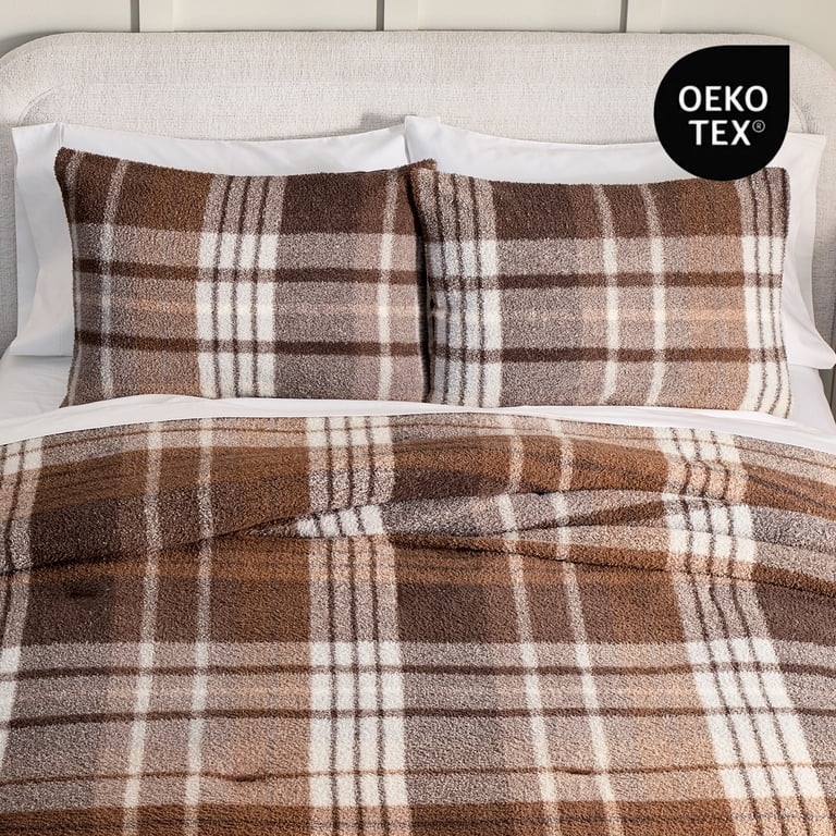 Better Homes & Gardens 3-Piece Brown Plaid Cozy Knit Comforter Set, King | Walmart (US)