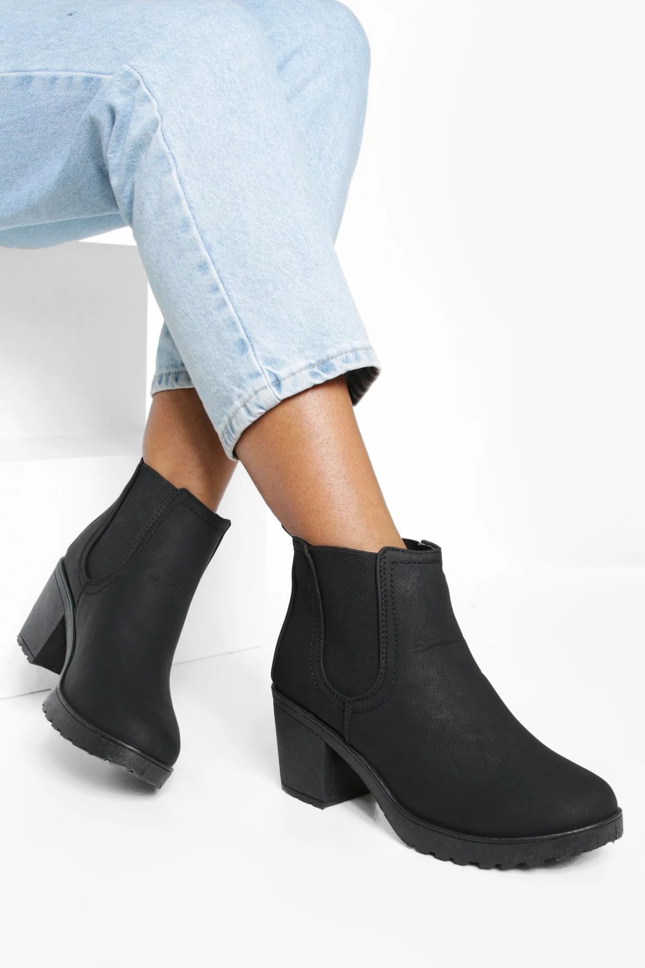 Chunky Cleated Heel Chelsea Boots | Boohoo.com (US & CA)