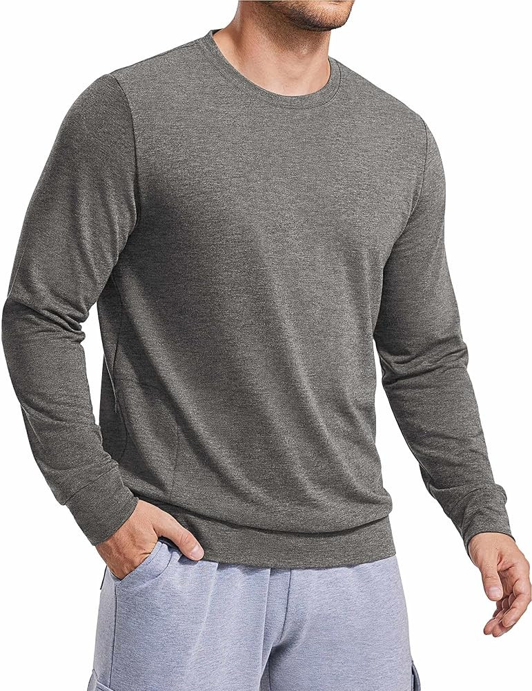 PINSPARK Mens Crewneck Sweatshirts Long Sleeve Running Pullover Lightweight Sports Tops Casual Sw... | Amazon (US)