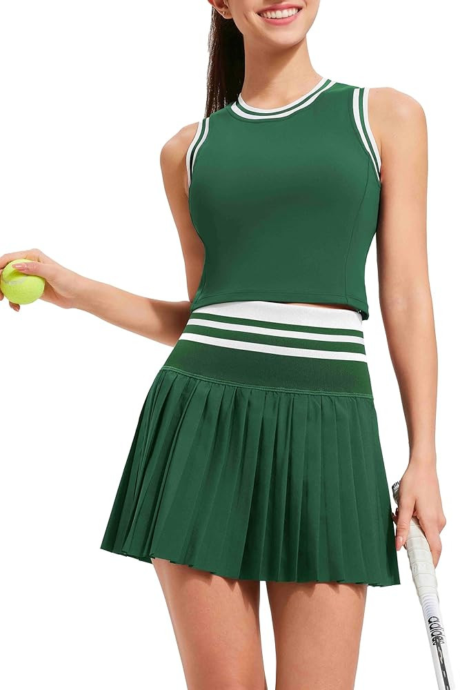 Two Piece Tennis Skirt Set for Women High Waisted Pleated Athletic Golf Skirt Sets Women 2 Piece ... | Amazon (US)