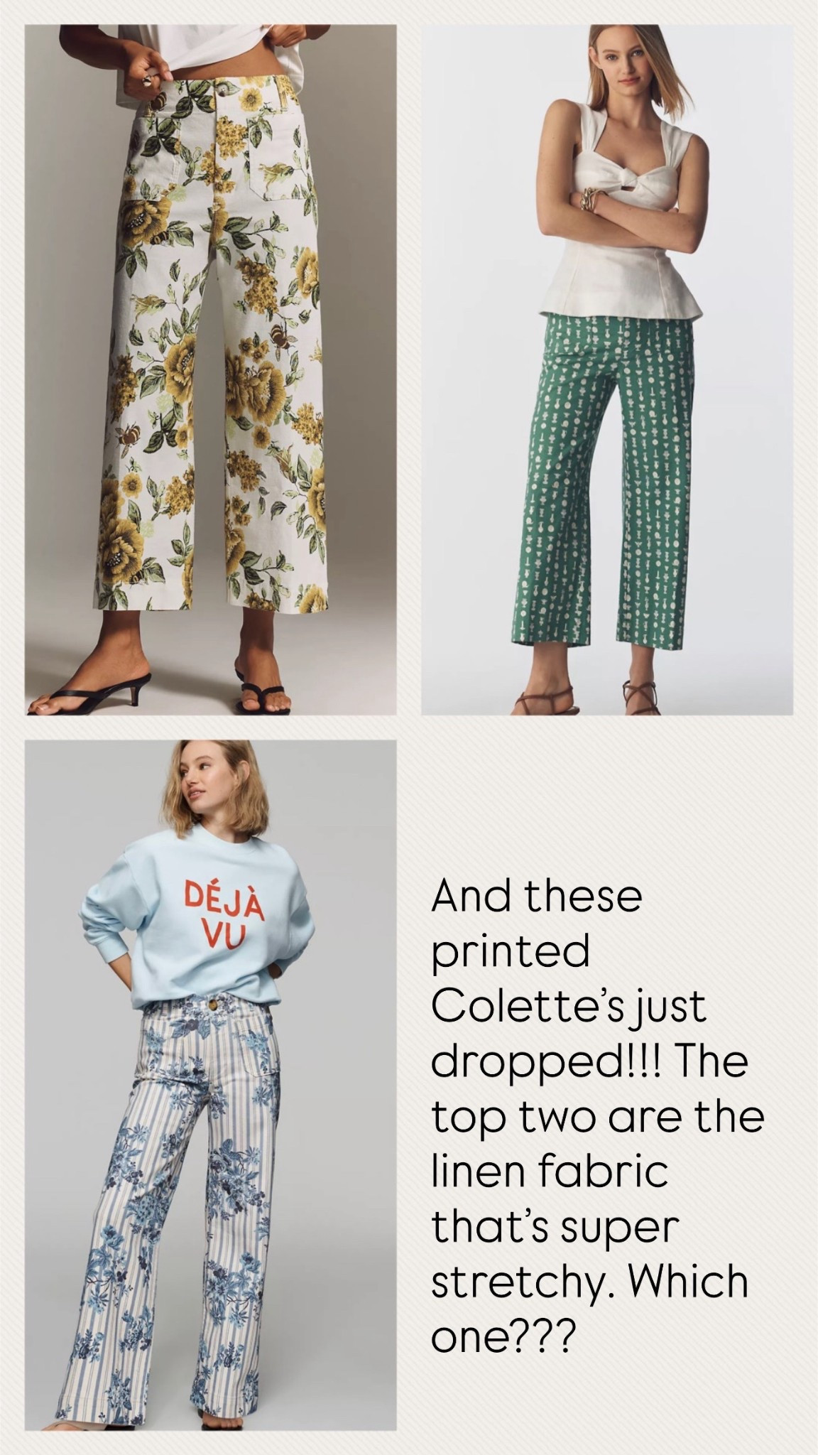 Use code NANETTE20 20% off through 3/9 at Anthropologie tap on the green pant for the yellow floral as well 
The Colette’s are just a classic silhouette! 
I wear a 29 reg or petite depending on how long I want them  

#LTKSaleAlert #LTKspring #LTKOver40