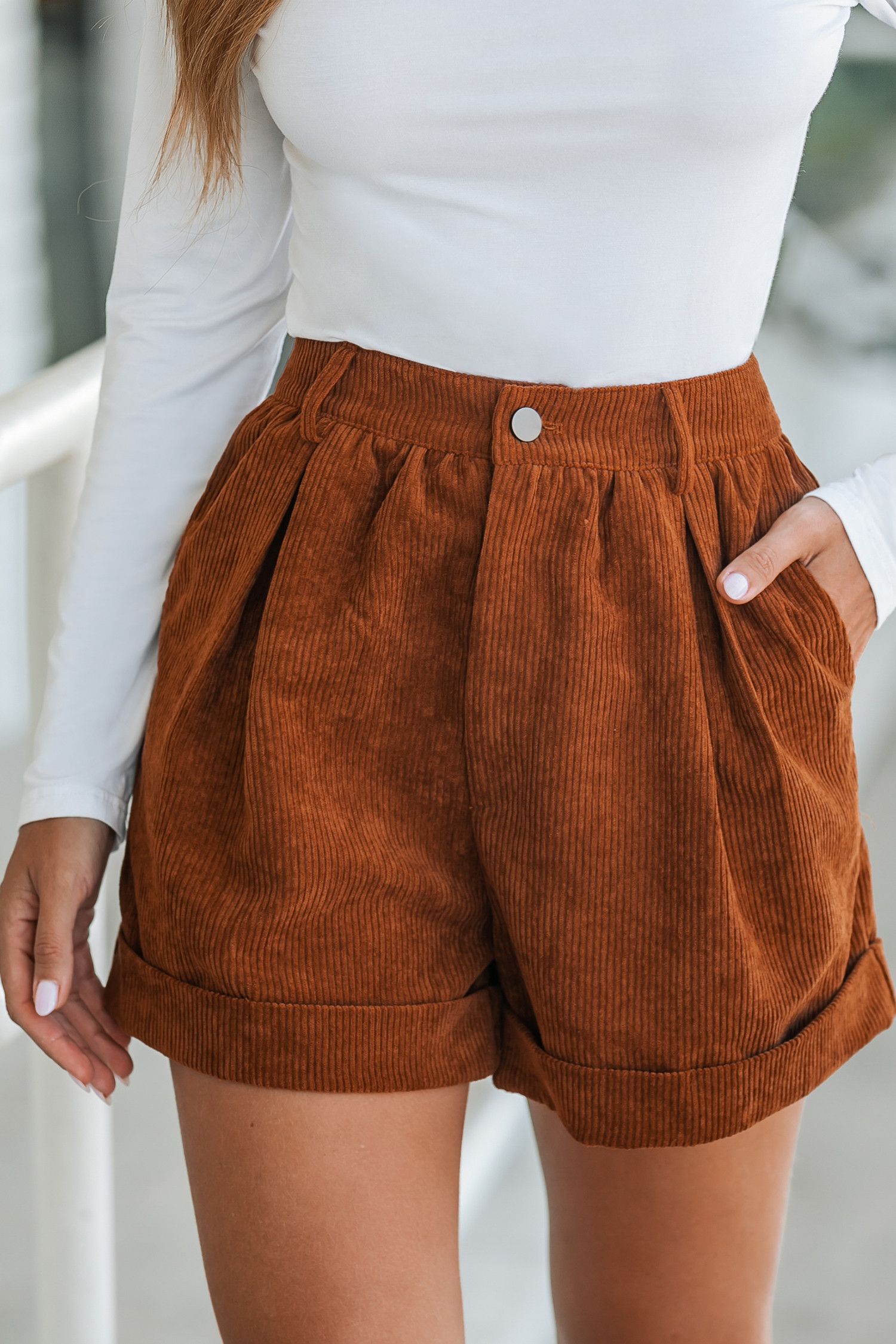 Corduroy High Waist Pleated Shorts | Cupshe US