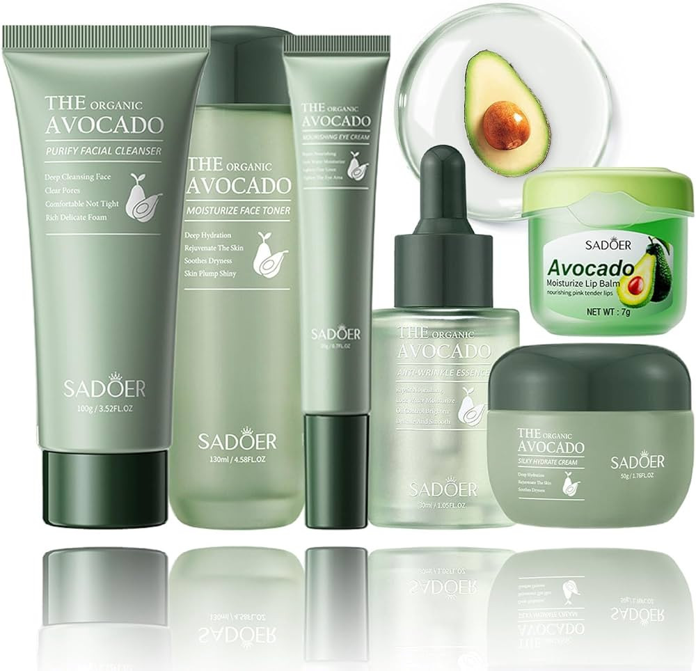 Avocado Skincare Set, 6-In-1 Skincare Gift Set With Facial Cleanser, Face Serum, Face Cream, Eye ... | Amazon (US)