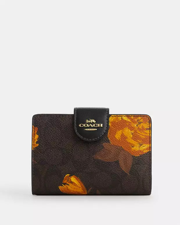 Medium Corner Zip Wallet In Signature Canvas With Floral Print | Coach Outlet US