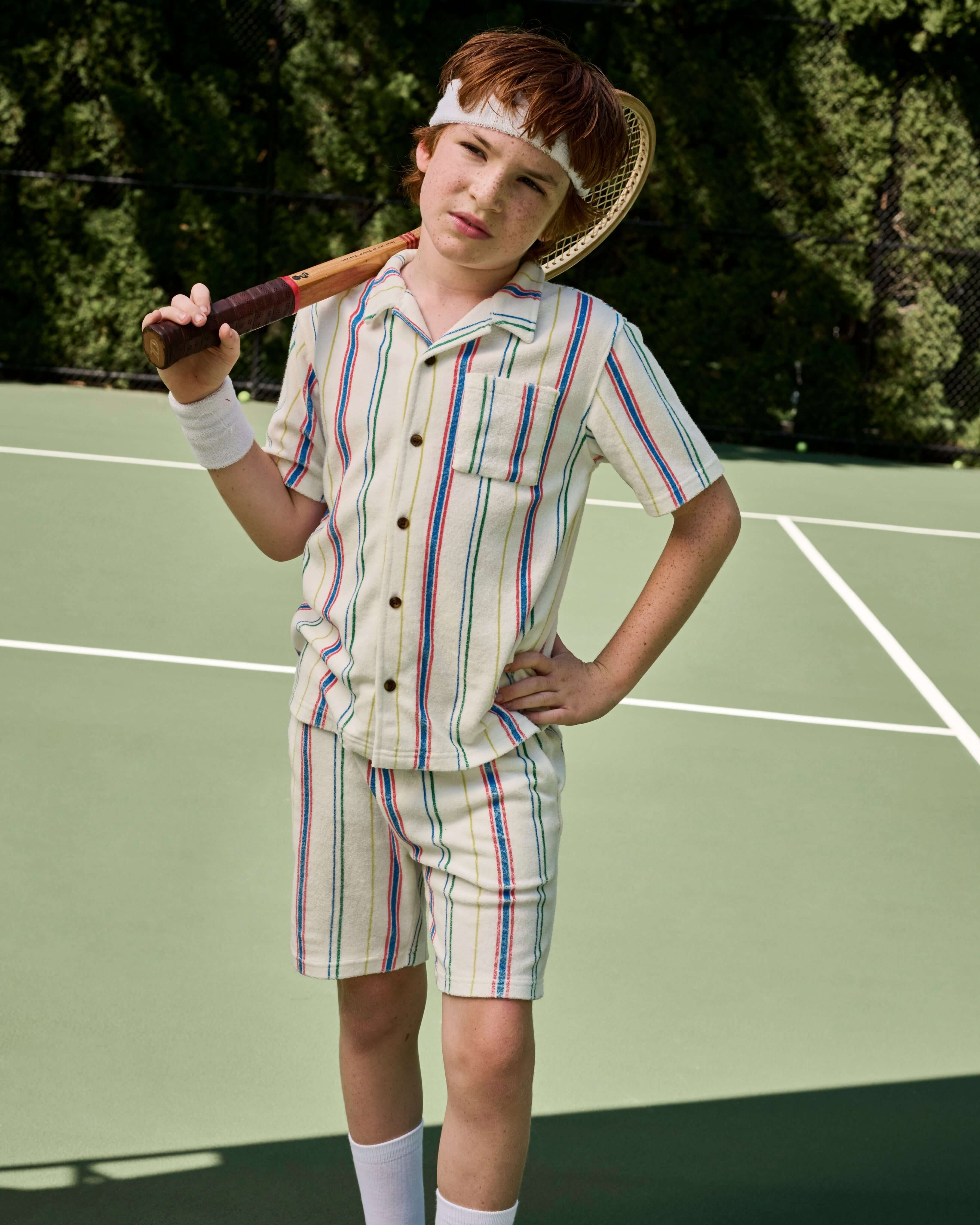 Boys White Striped Terry Shirt | Appaman | Appaman Children's Clothing