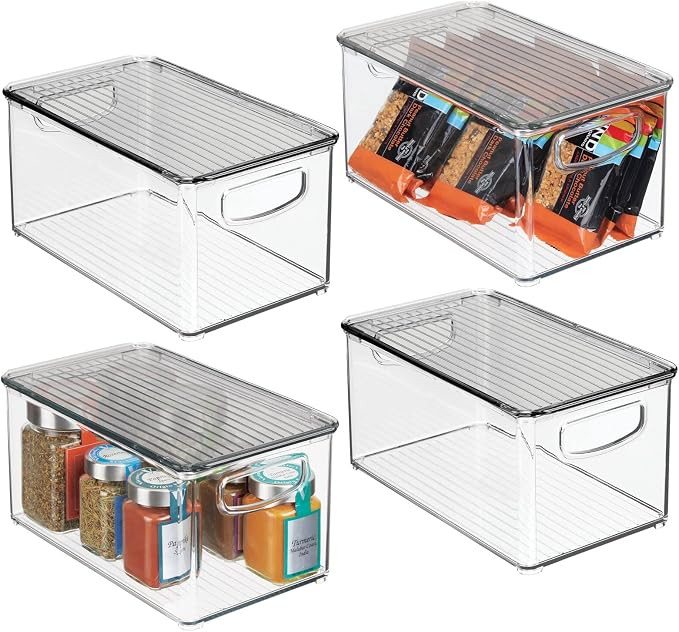 mDesign Plastic Deep Storage Bin Box Container with Lid and Built-In Handles - Organization for F... | Amazon (US)
