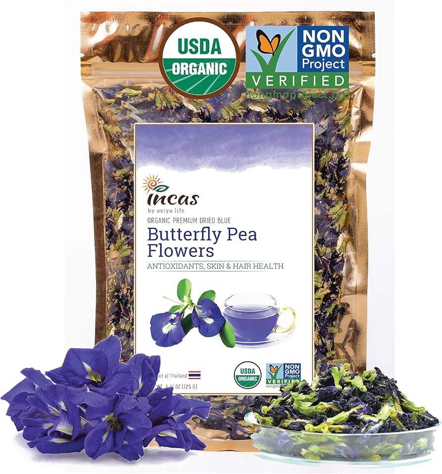 INCAS 100% USDA Organic Butterfly Pea Flower 4.41 oz (375+ Cups) DIRECT FROM SOURCE Thailand Non ... | Amazon (US)