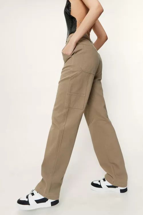 Twill Foldover Waist Straight Leg Cargo Pants | Nasty Gal (US)