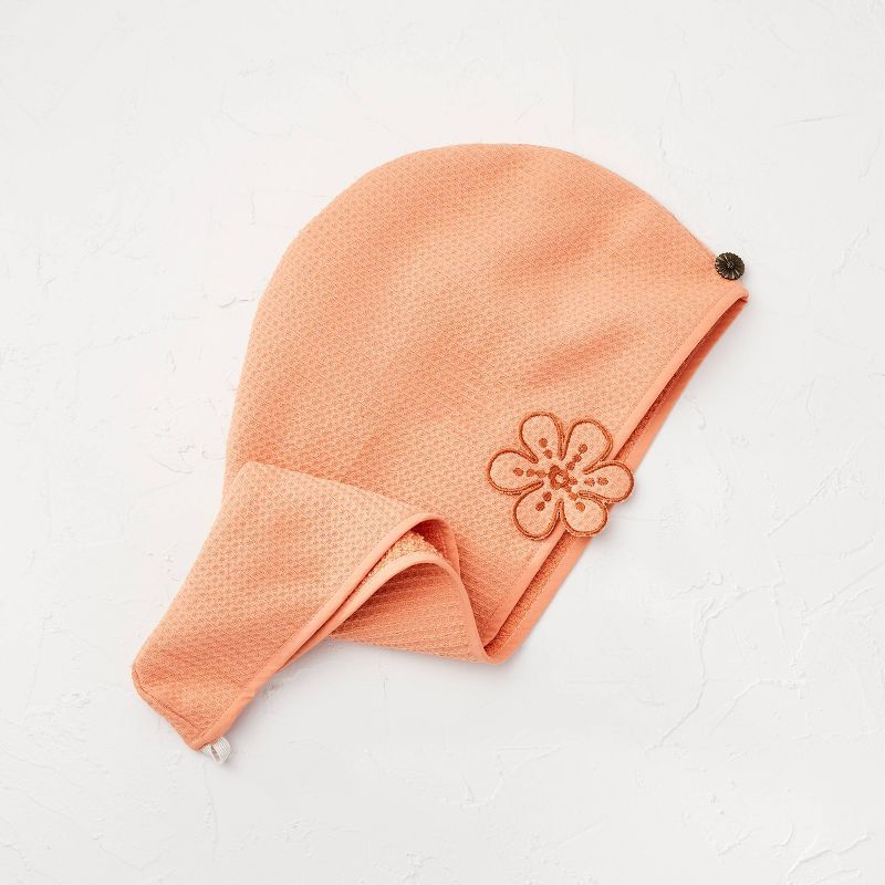 Waffle Hair Wrap with Floral Applique Terracotta Pink - Opalhouse™ designed with Jungalow™ | Target