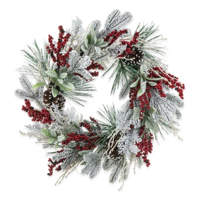 24"D Christmas Flocked Pinecone & Berry Wreath | Birch Lane