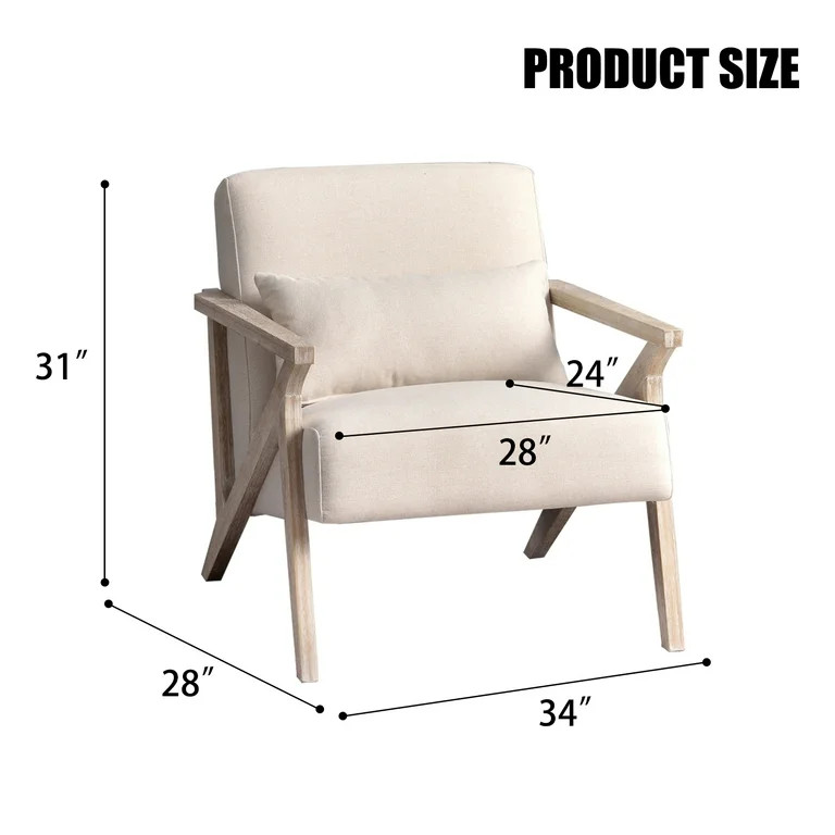 Bonzy Home Mid Century Accent Chair, Single Sofa Armchair for Living Room, Bedroom, Balcont,Beige | Walmart (US)