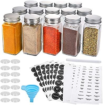 Aozita 14 Pcs Glass Spice Jars with Spice Labels - 4oz Empty Square Spice Bottles - Shaker Lids a... | Amazon (US)