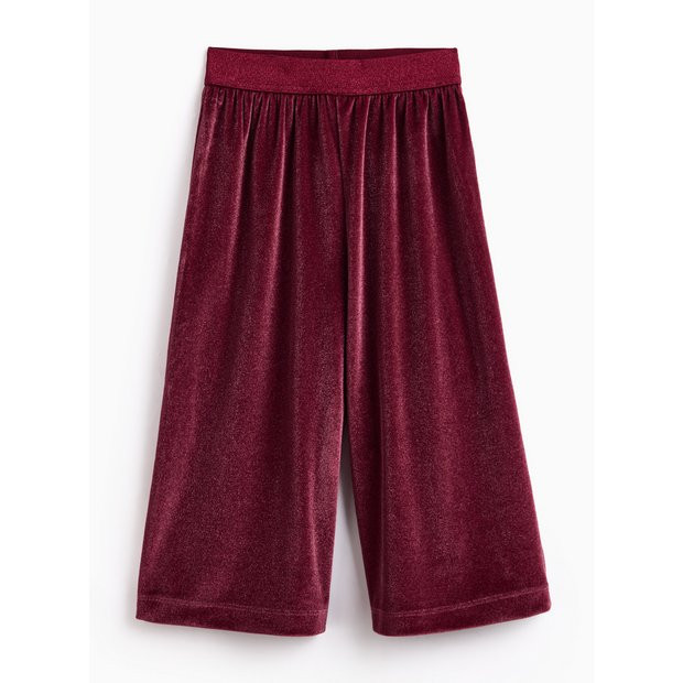 Dark Red Velour Wide Leg Trousers 1-2 years | Tu Clothing