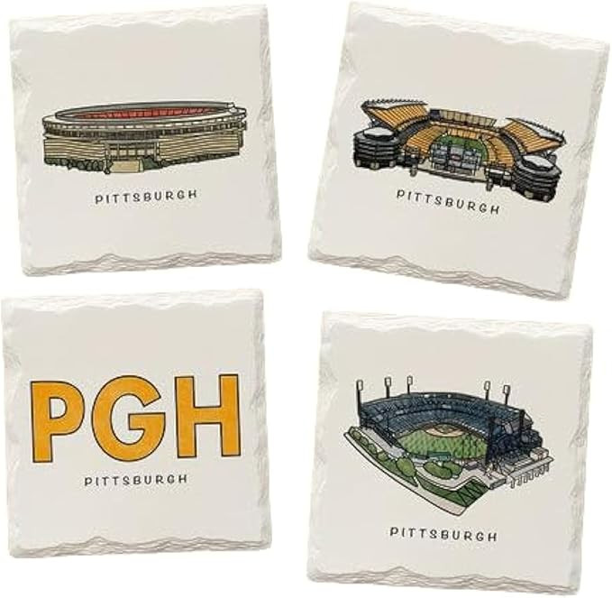 Pittsburgh Iconic Stadium Variety Pack - Ceramic Drink Coasters - 4 Pack, 4.25 x 4.25, White, COA... | Amazon (US)