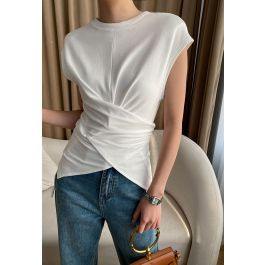 Crisscross Waist Sleeveless Cotton Top in White | Chicwish