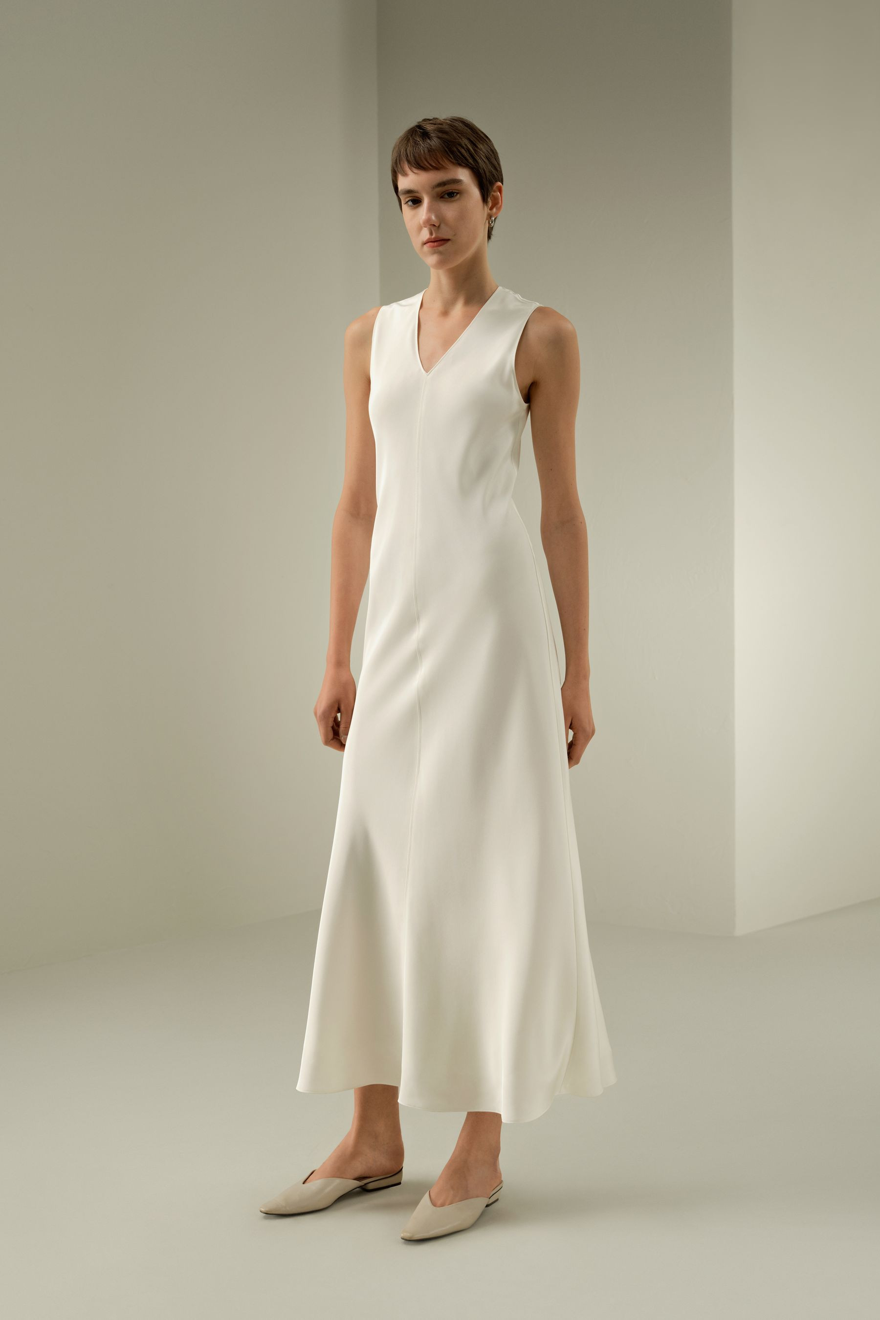 V-Neck Silk Long Dress | LILYSILK