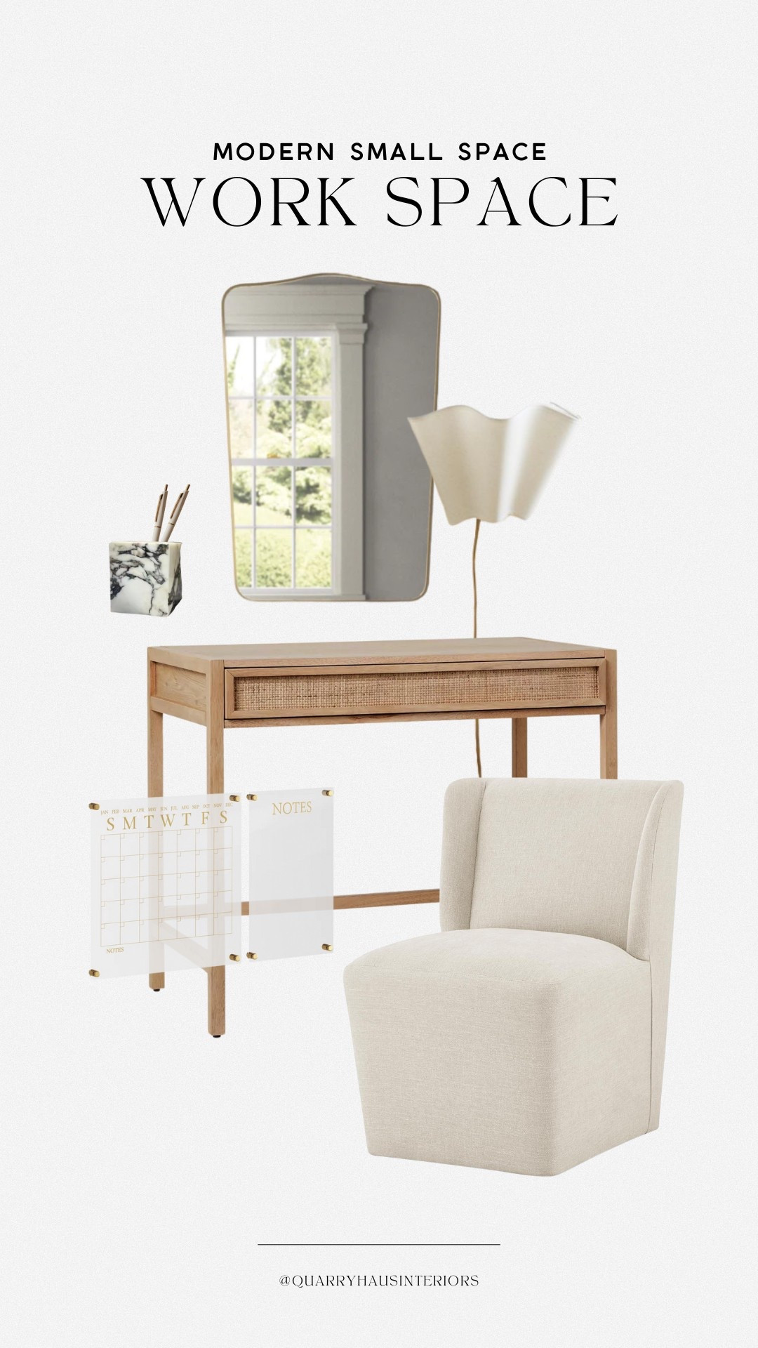 Modern organic small space work space 🤍 including gorgeous decor picks to help keep you organized and on track! 

Home office work study space small space living modern neutral desk chair lighting calendar storage organizationn

#LTKHome